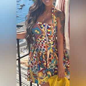 Colorful Geometric Strapless Dress